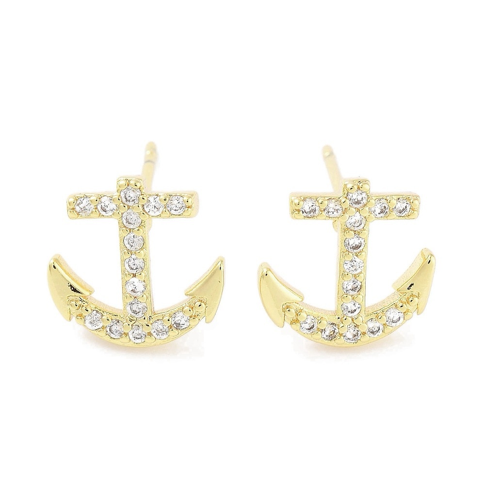 18k Gold Plated Cubic Zirconia Anchor Stud Earrings